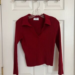 Red Long Sleeve Ribbed Polo